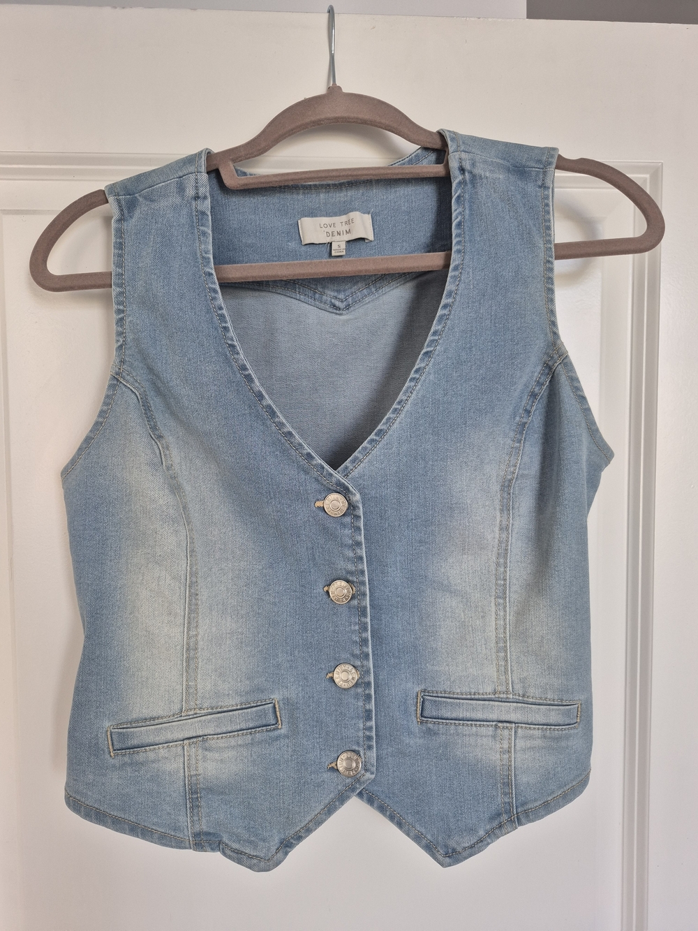 Love Tree Light Wash Denim Vest - Blue